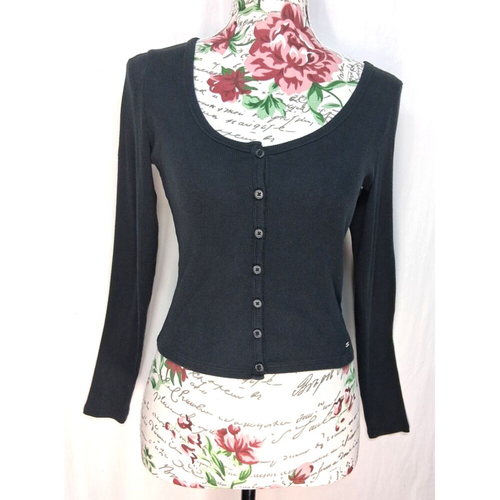 Y2K Hollister Long Sleeve Shirt Women Small Black Babydoll Bella Swan Style Crop